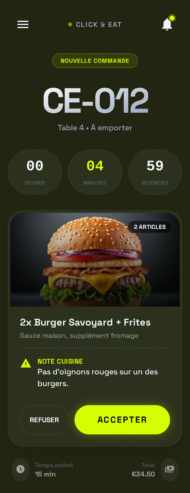 Dashboard de commande Click & Eat